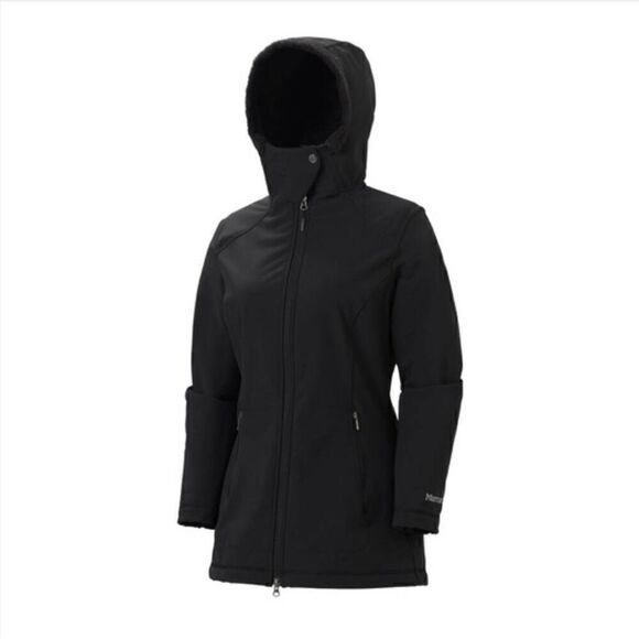 Marmot Jacket Womens Small Tranquility Water Resistant Windproof Black Hooded Fl - Picture 1 of 6